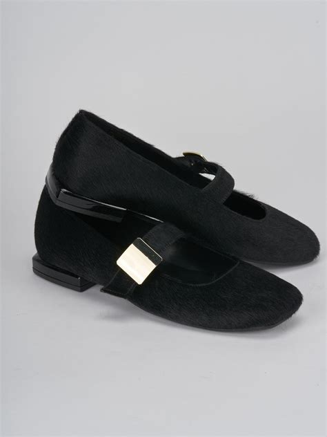 Ballerine tacco 1cm cavallino nero .